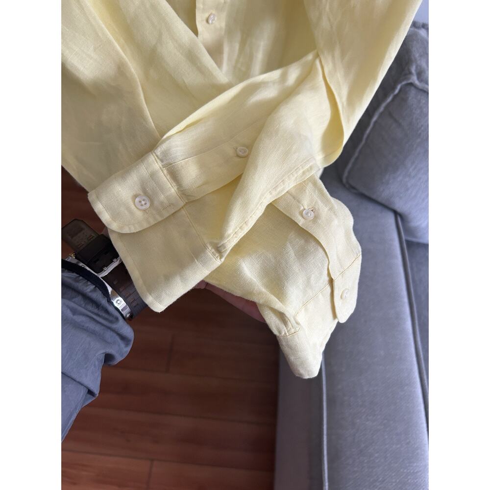 Men's Polo Ralph Lauren Yellow Linen Button Up Shirt Size XL Preppy Summer Beach - Picture 5 of 12